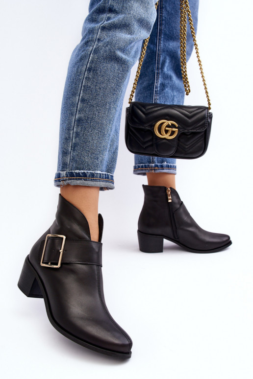 Leer Dameslaarzen met lage hakken met gespen zInart Liliane