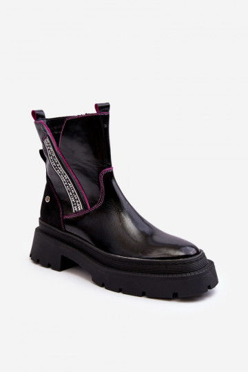 Leren dames enkellaarsjes in chelsea stijl 06236-15 zwart 2