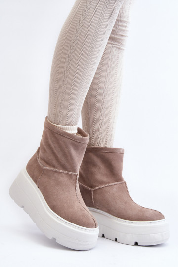 Leren dames enkellaarsjes met trendy zware zolen zandkleurig Zazoo 3424 2