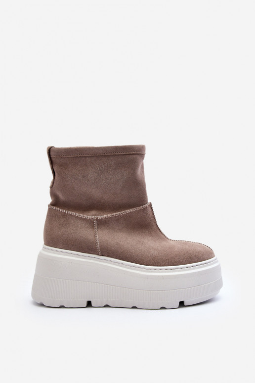 Leer Dames Laarzen met trendy massieve zolen beige Zazoo 3424