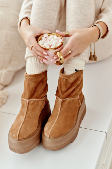 Leer Dames Laarzen met trendy massieve zolen bruine kleur Zazoo 3424