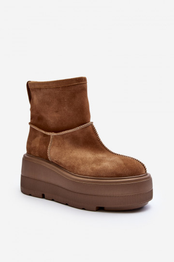 Leren dames enkellaarsjes met trendy zware zolen bruin Zazoo 3424 2