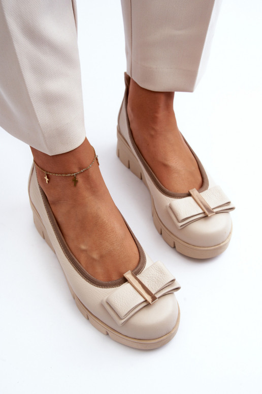 Ballerinas Leer met platform met ornamenten crème kleuren LeInski 3384 Ballerinas Leer met platform met ornamenten crème kleuren LeInski 3384