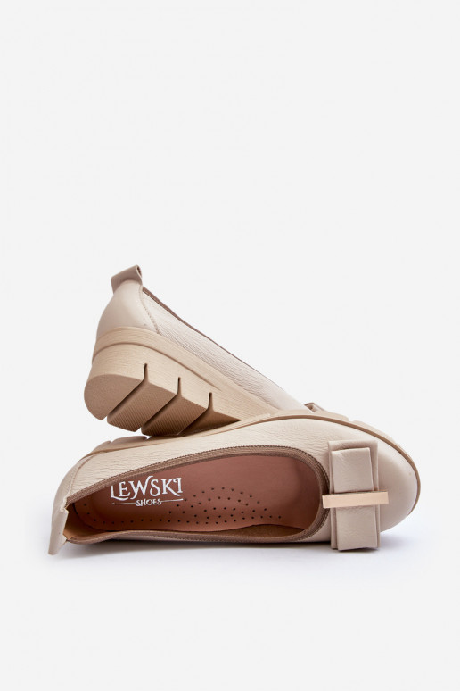 Ballerinas Leer met platform met ornamenten crème kleuren LeInski 3384 Ballerinas Leer met platform met ornamenten crème kleuren LeInski 3384