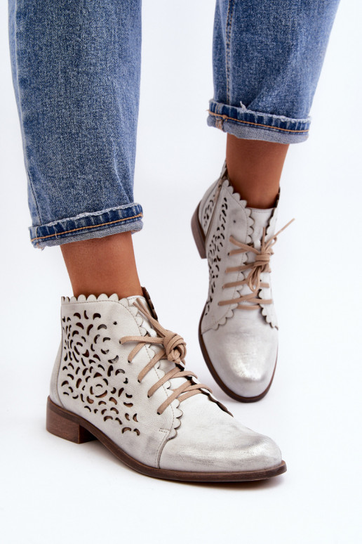 Zazoo 2871 OpengeInerkte laarzen Dames met veters zilvere kleur Zazoo 2871 OpengeInerkte laarzen Dames met veters zilvere kleur