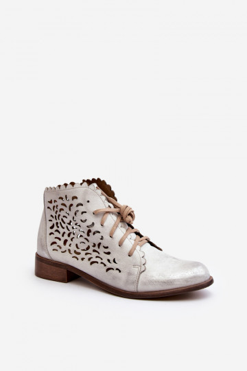 Zazoo 2871 OpengeInerkte laarzen Dames met veters zilvere kleur 2