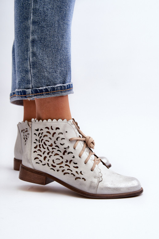 Zazoo 2871 OpengeInerkte laarzen Dames met veters zilvere kleur Zazoo 2871 OpengeInerkte laarzen Dames met veters zilvere kleur