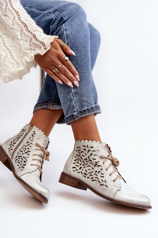 Zazoo 2871 OpengeInerkte laarzen Dames met veters zilvere kleur Zazoo 2871 OpengeInerkte laarzen Dames met veters zilvere kleur