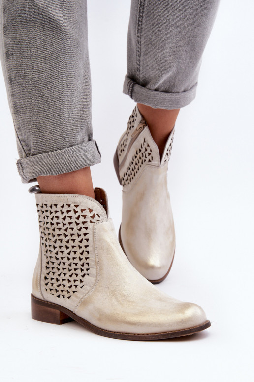 Zazoo 2791 Leer OpengeInerkte laarzen gouden kleur Zazoo 2791 Leer OpengeInerkte laarzen gouden kleur