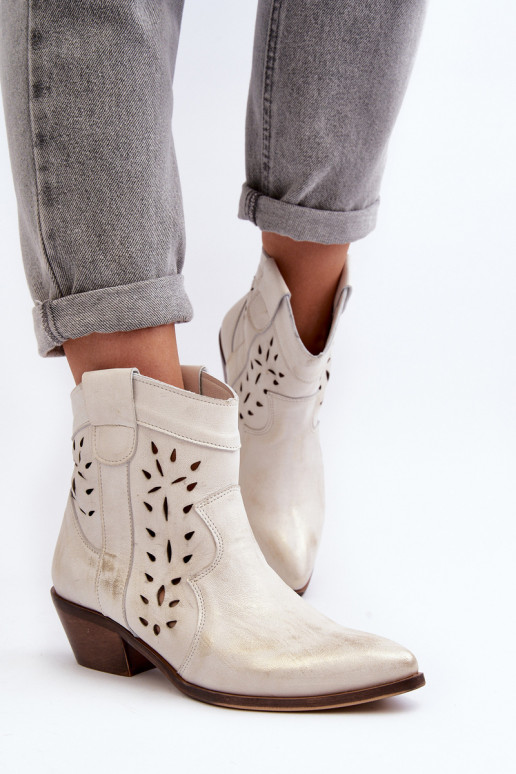 Zazoo 2870 Leer Laarzen Op een lage hak met elementen van opengeInerkt zilvere kleur