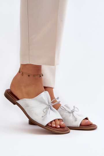 Zazoo 2659 Leren slippers voor dames in zilver