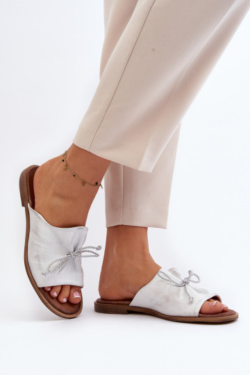 Zazoo 2659 Leren pantoffels Dames zilvere kleur 2