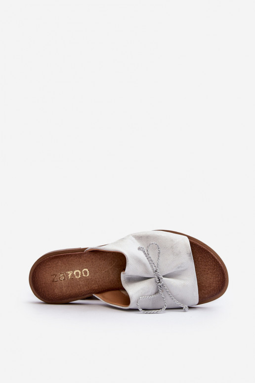 Zazoo 2659 Leren pantoffels Dames zilvere kleur Zazoo 2659 Leren pantoffels Dames zilvere kleur