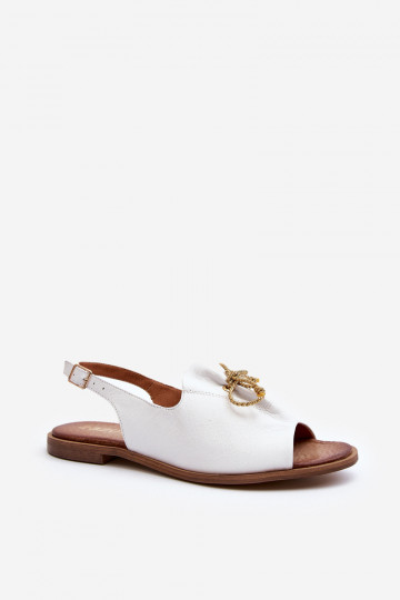Zazoo 2898 Leren platte sandalen in wit