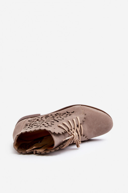 Zazoo 2871 OpengeInerkte laarzen Dames met veters beige