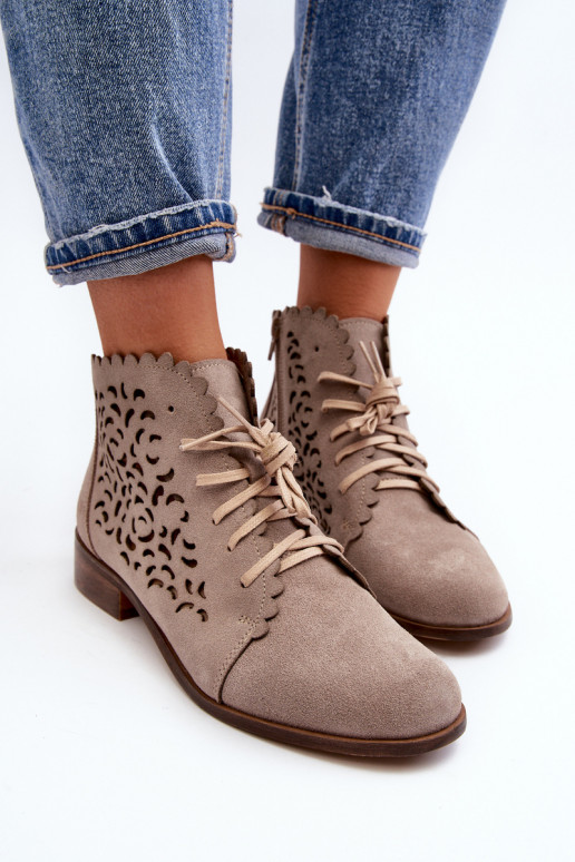 Zazoo 2871 OpengeInerkte laarzen Dames met veters beige