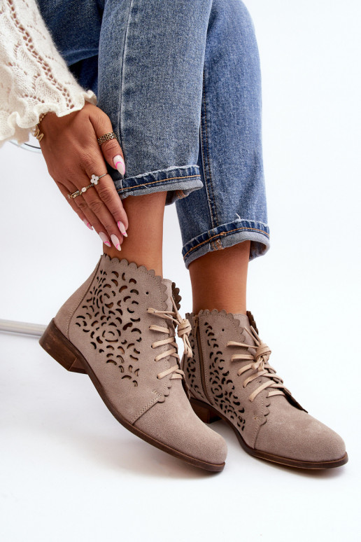 Zazoo 2871 OpengeInerkte laarzen Dames met veters beige