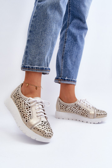 Zazoo 2821 Leer schoenen Dames met elementen van opengeInerkt gouden kleur