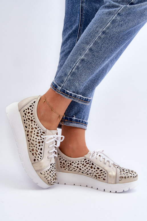 Zazoo 2821 Leer schoenen Dames met elementen van opengeInerkt gouden kleur Zazoo 2821 Leer schoenen Dames met elementen van opengeInerkt gouden kleur