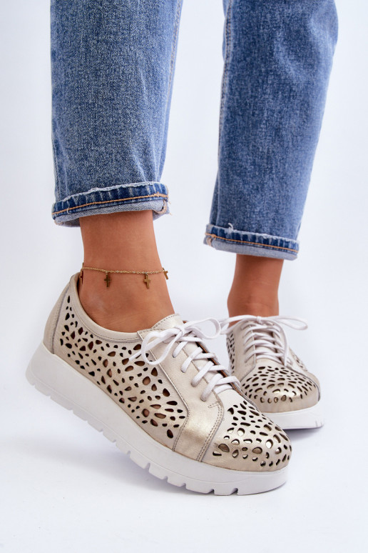 Zazoo 2821 Leer schoenen Dames met elementen van opengeInerkt gouden kleur Zazoo 2821 Leer schoenen Dames met elementen van opengeInerkt gouden kleur