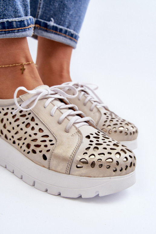 Zazoo 2821 Leer schoenen Dames met elementen van opengeInerkt gouden kleur Zazoo 2821 Leer schoenen Dames met elementen van opengeInerkt gouden kleur