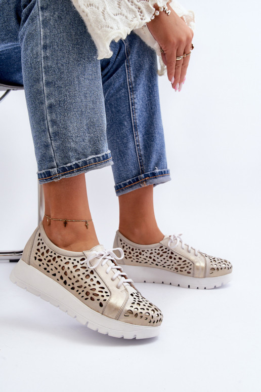 Zazoo 2821 Leer schoenen Dames met elementen van opengeInerkt gouden kleur Zazoo 2821 Leer schoenen Dames met elementen van opengeInerkt gouden kleur