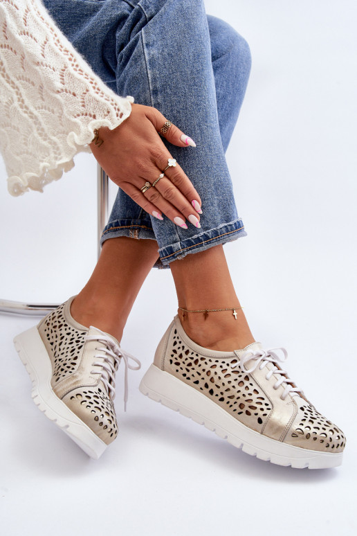 Zazoo 2821 Leer schoenen Dames met elementen van opengeInerkt gouden kleur Zazoo 2821 Leer schoenen Dames met elementen van opengeInerkt gouden kleur