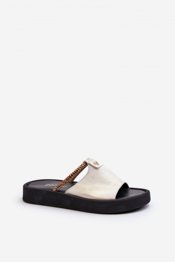 Zazoo 2896 Dames leren slippers in wit-goud