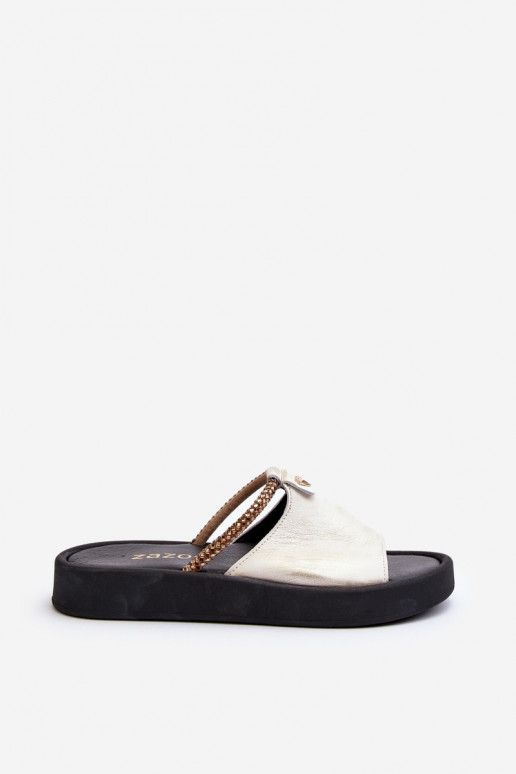 Zazoo 2896 Damespantoffels Leer INit-gouden kleur Zazoo 2896 Damespantoffels Leer INit-gouden kleur