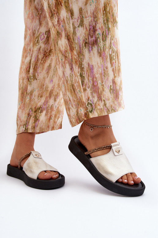 Zazoo 2896 Damespantoffels Leer INit-gouden kleur Zazoo 2896 Damespantoffels Leer INit-gouden kleur