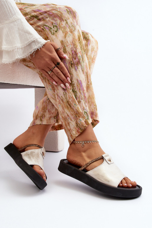 Zazoo 2896 Damespantoffels Leer INit-gouden kleur Zazoo 2896 Damespantoffels Leer INit-gouden kleur