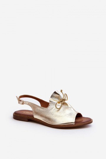 Zazoo 2898 Leren platte sandalen in goud