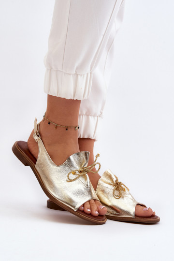 Zazoo 2898 Leer Platte sandalen gouden kleur 2
