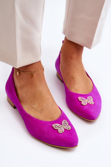 Zazoo 2887 Suède ballerina's met decoratieve vlinders in roze