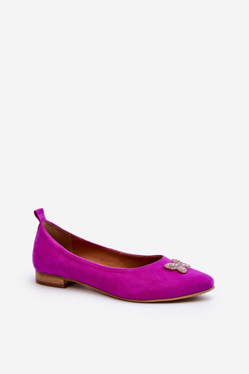 Zazoo 2887 Suède ballerina's met decoratieve vlinders in roze 2