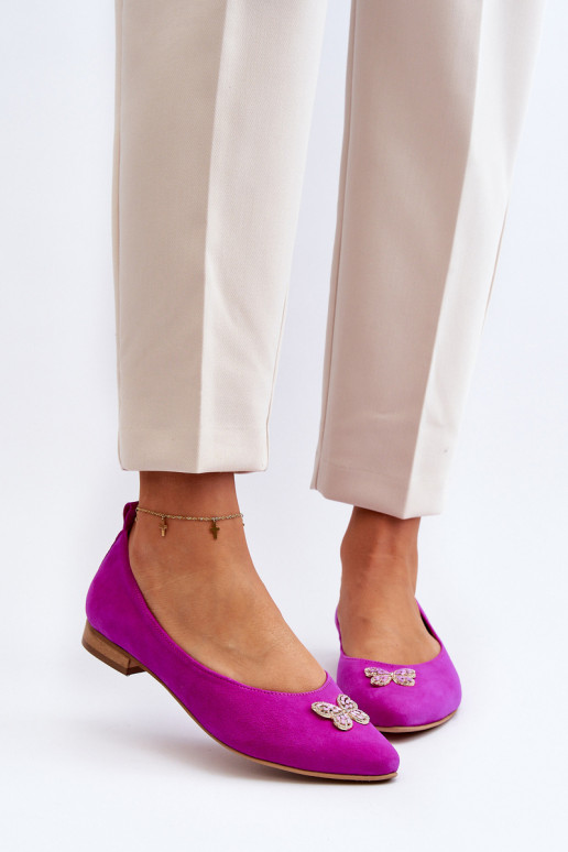 Zazoo 2887 Ballerinas van suède Met sierlijk Vlindersm roze Zazoo 2887 Ballerinas van suède Met sierlijk Vlindersm roze