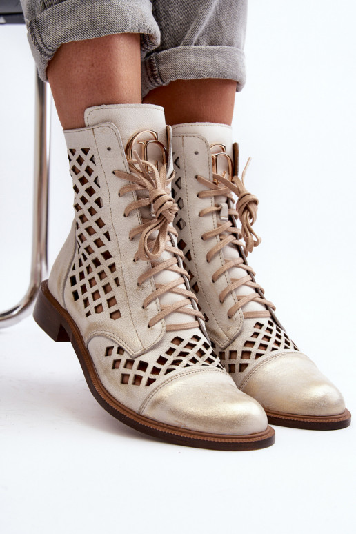 Zazoo 2695 met elementen van opengeInerkt Leer Laarzen gouden kleur Przecierany Zazoo 2695 met elementen van opengeInerkt Leer Laarzen gouden kleur Przecierany