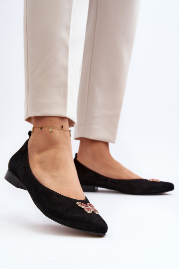 Zazoo 2887 suède ballerina's met prachtige vlinders, zwart