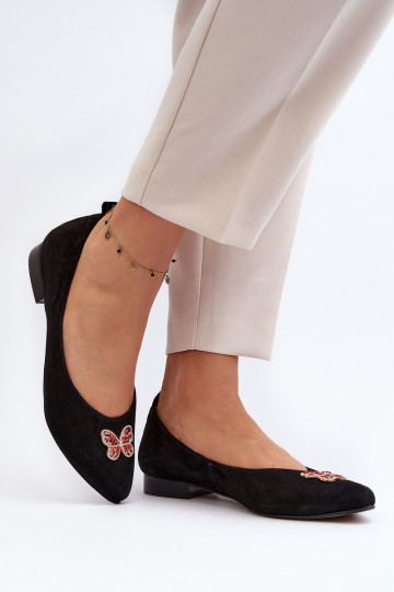 Zazoo 2887 suède ballerina's met prachtige vlinders, zwart 2