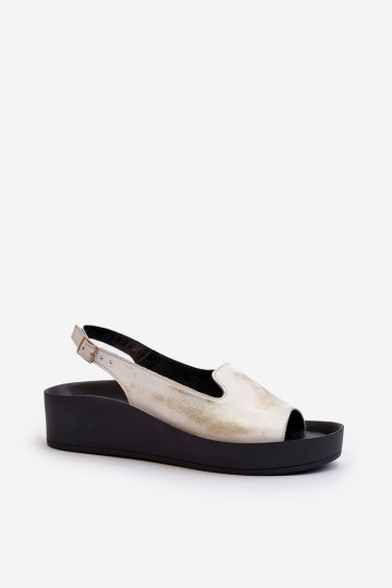 Zazoo 2893 leren dames sandalen op dikke zool, verouderd goudkleurig