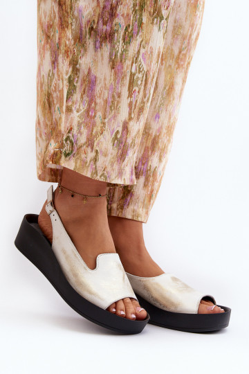 Zazoo 2893 leren dames sandalen op dikke zool, verouderd goudkleurig 2