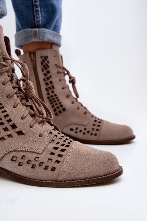 Zazoo 2627 met elementen van opengeInerkt Leer Laarzen beige Zazoo 2627 met elementen van opengeInerkt Leer Laarzen beige