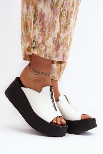 Zazoo 2916 dames slippers met platform en ritsen, wit 2