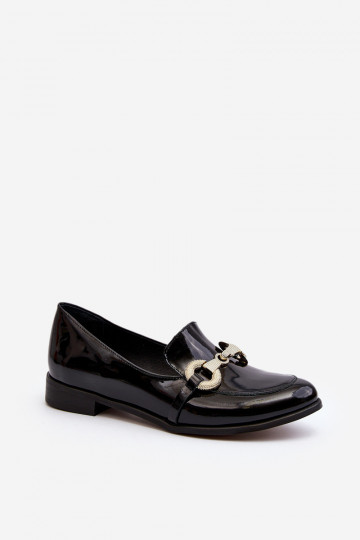 Zazoo 2880 dames mocassins met lak-effect en ornamenten, zwart