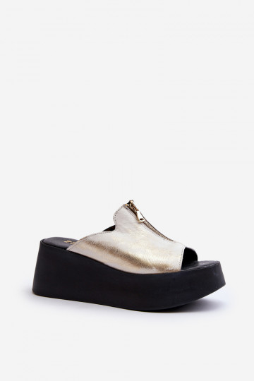 Zazoo 2916 dames slippers met platform en ritsen, goudkleurig