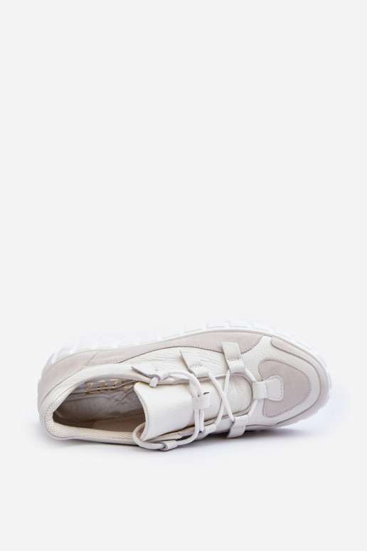 Dames Leer sportschoenen met platform M01/1 Zazoo ivoor Dames Leer sportschoenen met platform M01/1 Zazoo ivoor