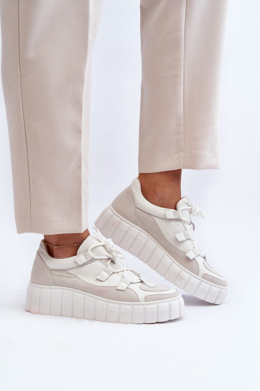 Dames Leer sportschoenen met platform M01/1 Zazoo ivoor Dames Leer sportschoenen met platform M01/1 Zazoo ivoor