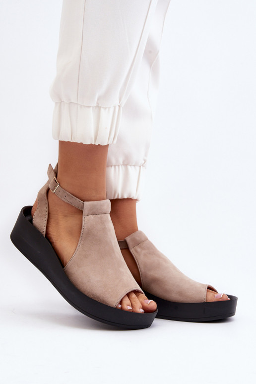 Zazoo 2914 Suède damessandalen beige Zazoo 2914 Suède damessandalen beige