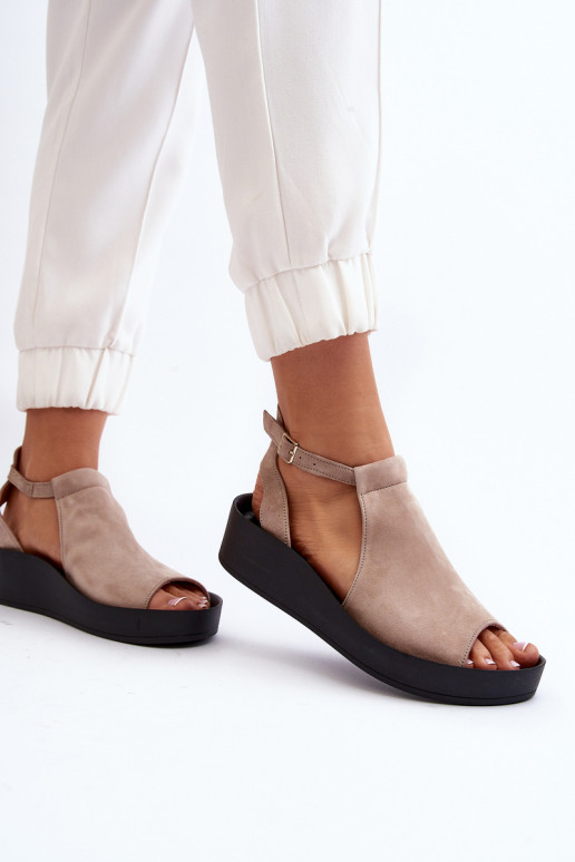 Zazoo 2914 Suède damessandalen beige Zazoo 2914 Suède damessandalen beige