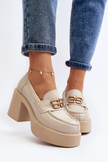 Zazoo 20170 dames leren schoenen met hakken, ivoorkleurig